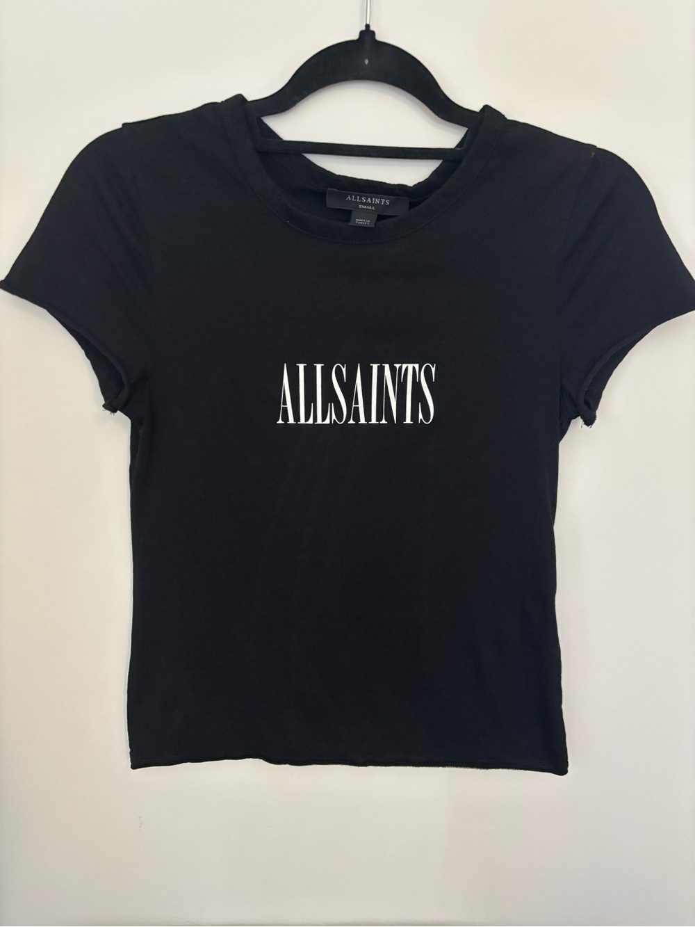 All Saints Black Tee with White Logo